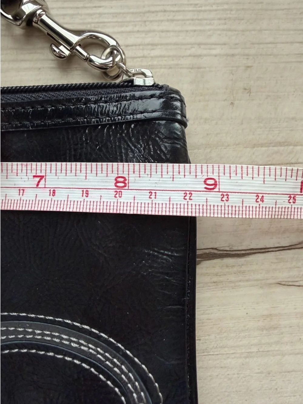 Coach Black Leather Wristlet with Cream and Gray Signature Patchwork - Picture 7 of 10